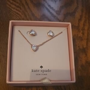 kate spade Rose Gold Heart Crystal Necklace and Stud Set